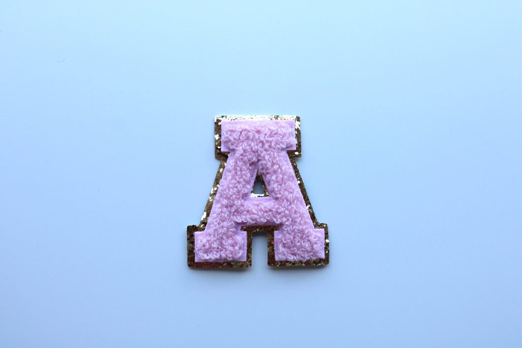 Letter Glitter Patch Pink